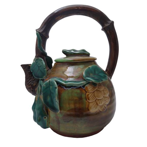 Vintage Majolica Ceramic Teapot